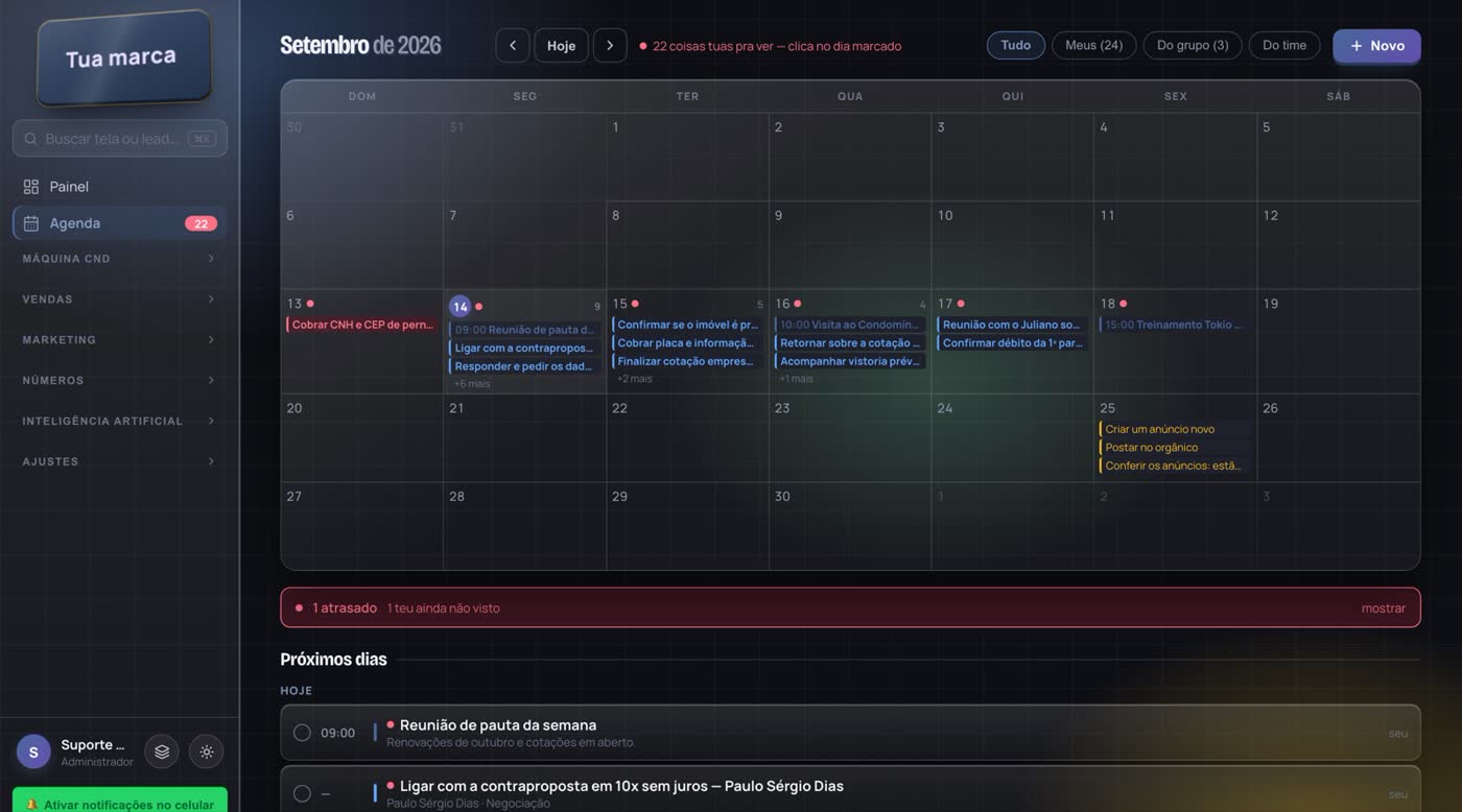 A agenda do time